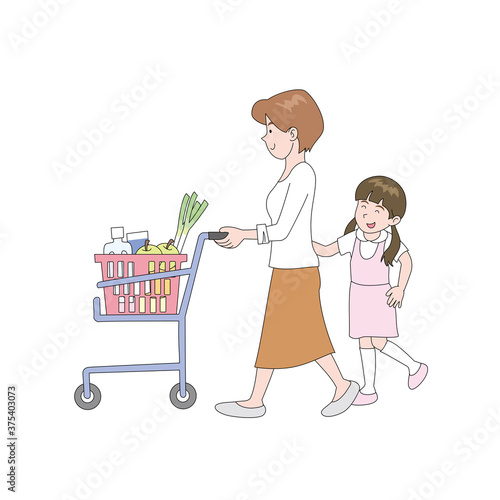 スーパーで買物をするお母さんと娘