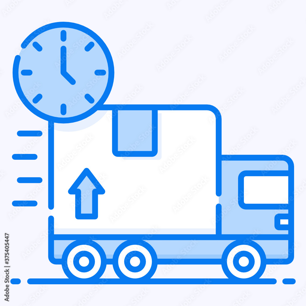 Clock with cargo van, fast delivery flat icon
Clock with cargo van, fast delivery flat icon