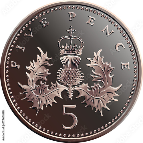 British money gold coin Five pee or Five pence, reverse with Badge of Scotland, thistle royally crowned