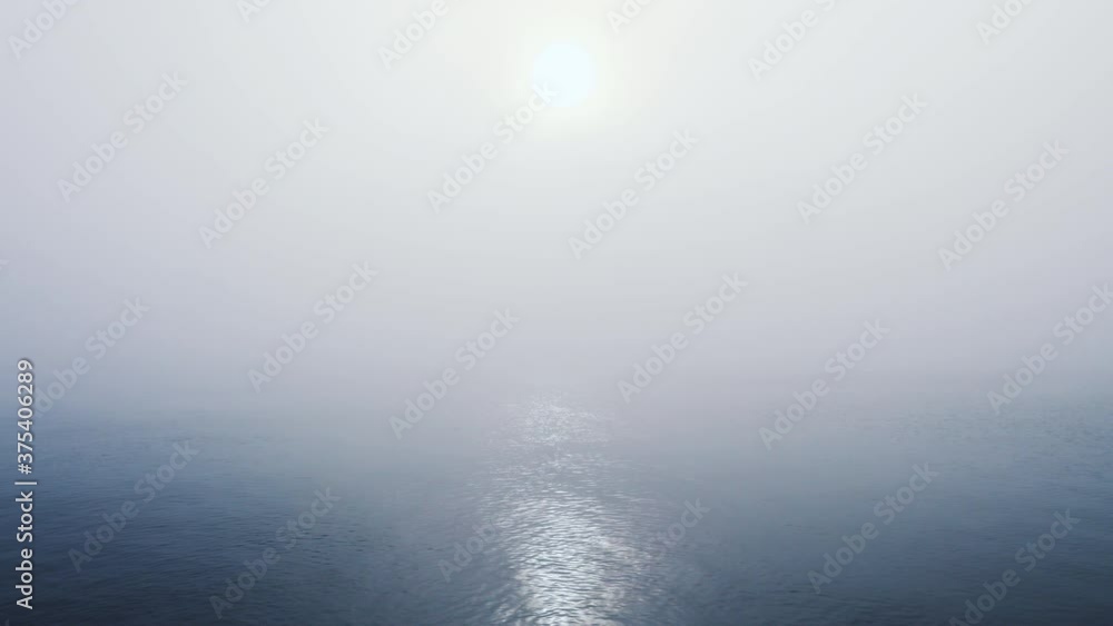 Morning fog over sea waves, beautiful peaceful morning Morning fog over sea waves, beautiful peaceful morning