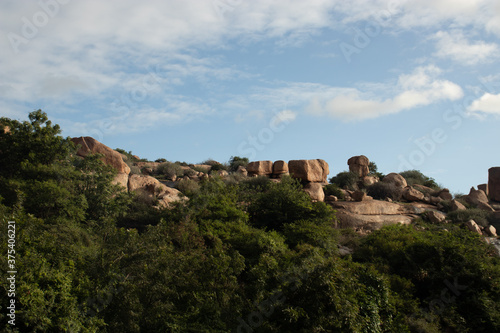 pyramid of huge stones at hampi ruins ancient city