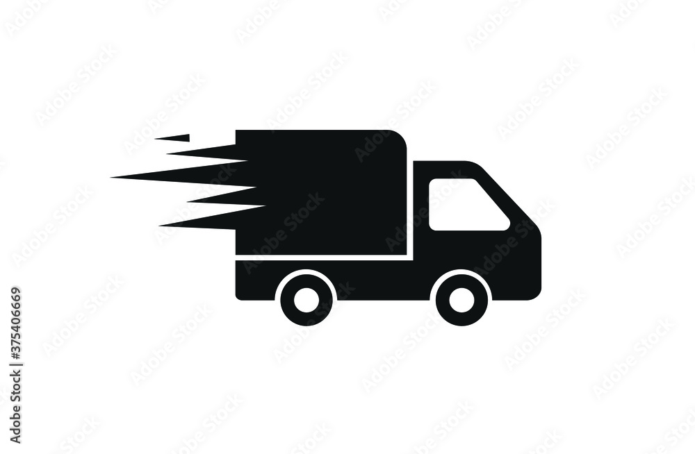 Fast-moving shipping delivery truck vector icon.Simple outline pictogram of delivery.