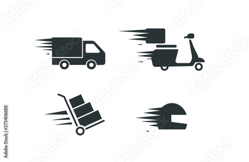 set icon Fast-moving shipping delivery truck line art vector icon.
