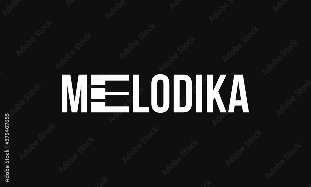 illustration vector graphic of modern, creative, simple, unique, word mark for negative space letter E, piano, in word MELODIKA logo design