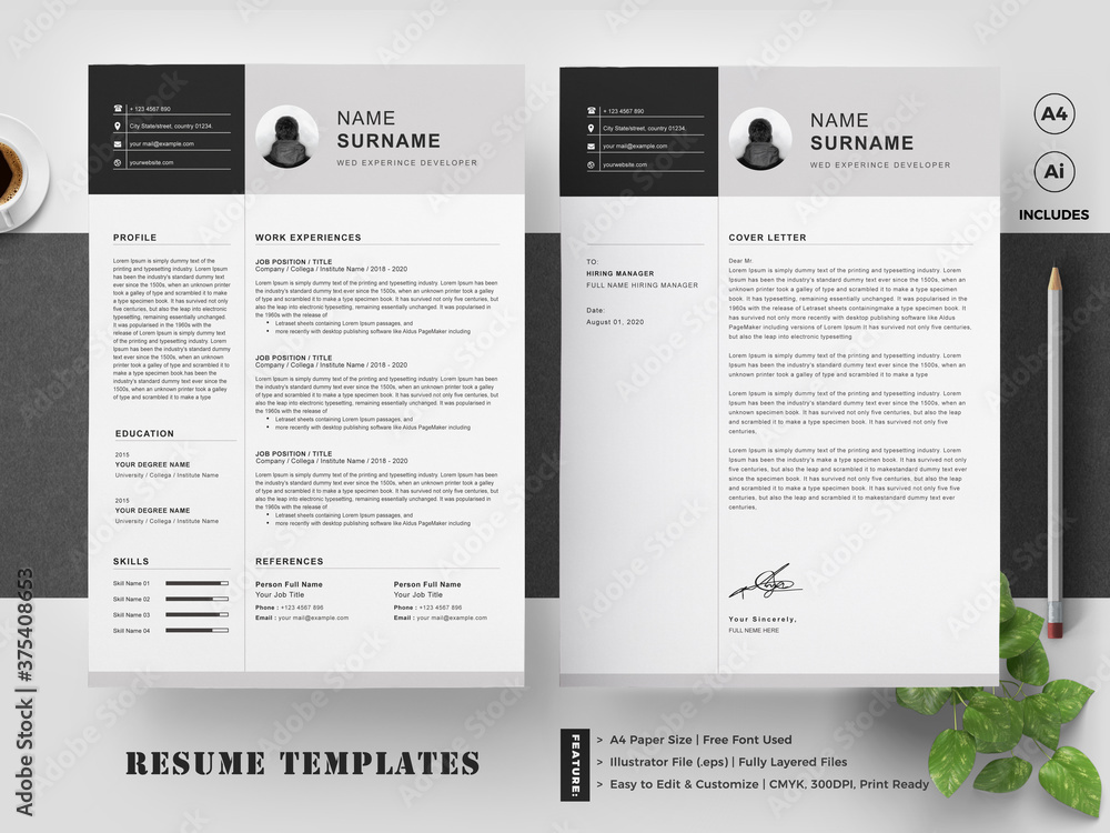 Resume / CV Template Stock Vector | Adobe Stock