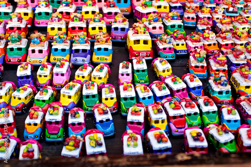 Small souvenir cars for sale on the market, Chichicastenango, Guatemala