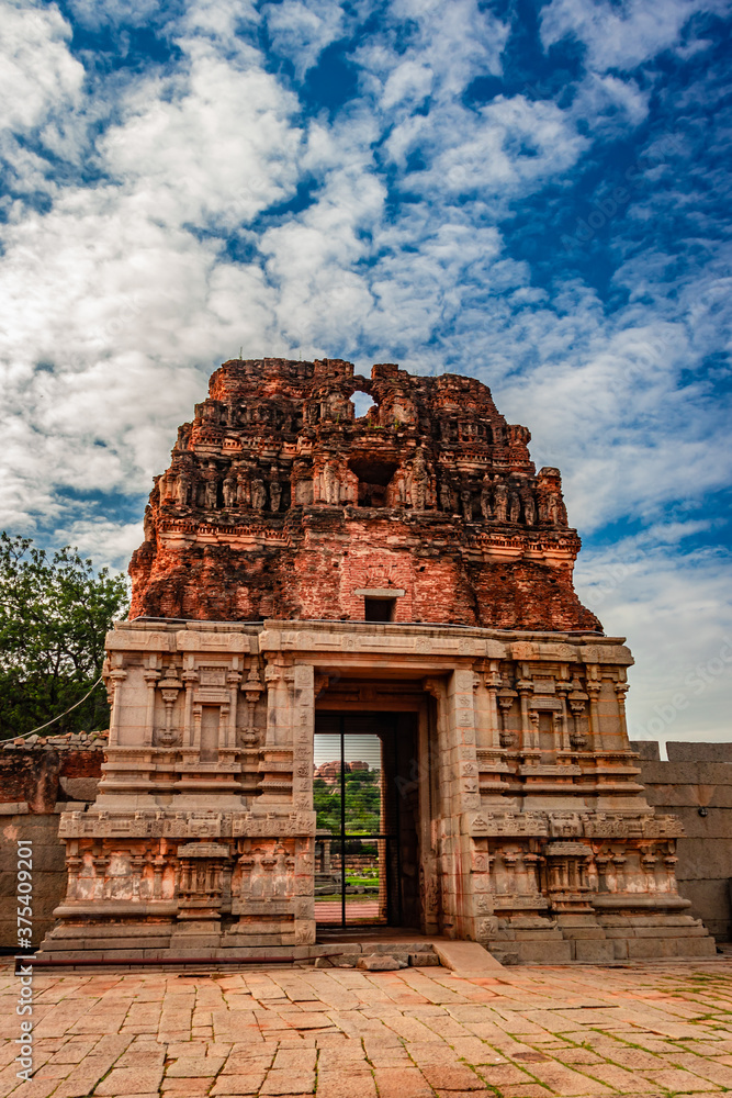 vithala temple hampi ruins antique stone art from unique angle with amazing blue sky vithala temple hampi ruins antique stone art from unique angle with amazing blue sky