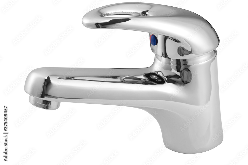 Glossy metallic faucet on white background Glossy metallic faucet on white background