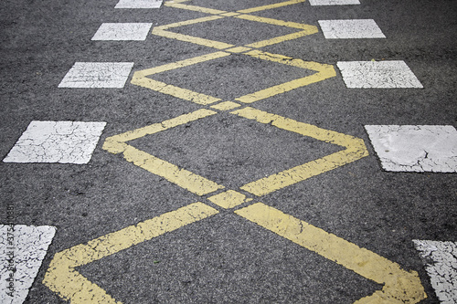 Yellow lines on the asphalt