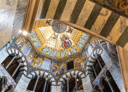 Aachen, Germany: Beautiful interior of the Palatine Chapel in the Aachen Cathedral, UNESCO Site