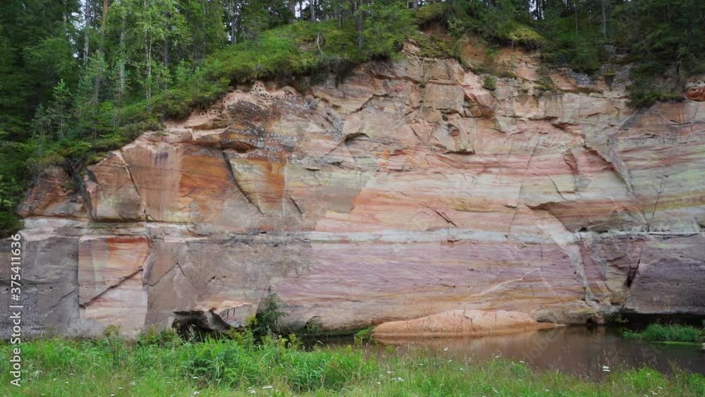 Outcrops of Devonian sandstone on the banks of Ahja river, Estonia. Slow motion Outcrops of Devonian sandstone on the banks of Ahja river, Estonia. Slow motion