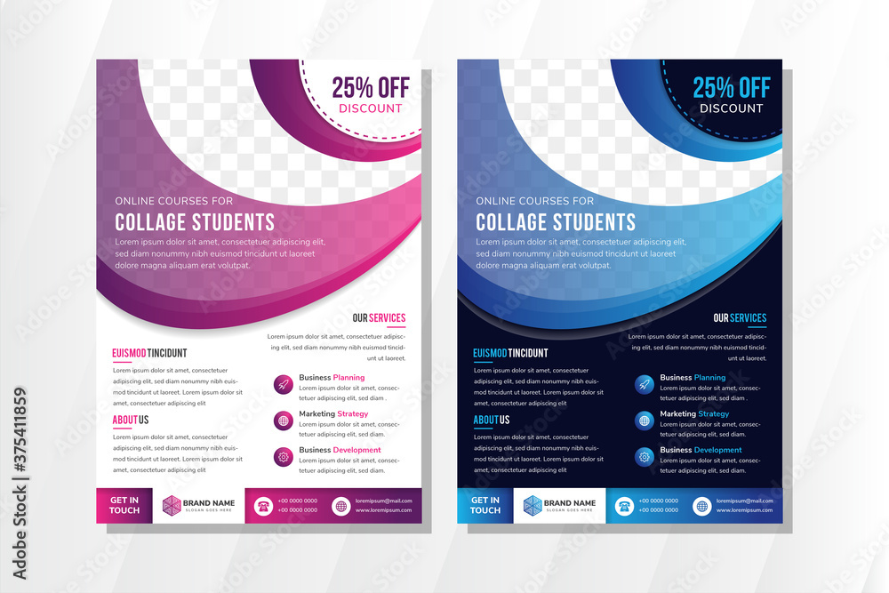 Online courses for collage students flyer design template with vertical ...
