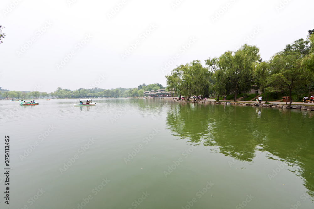 beautiful lake scenery in ancient Chinese garden