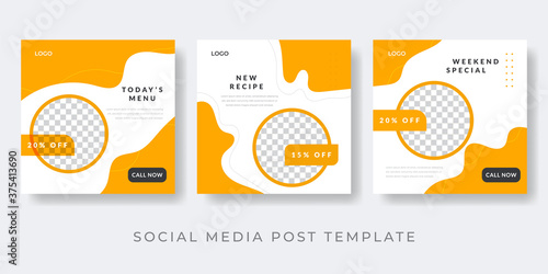 Food menu banner social media post. Editable social media templates for promotions on the Food menu. Set of social media story and post frames. Layout design for marketing on social media