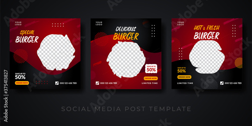 Burger menu restaurant promotion social media banner template