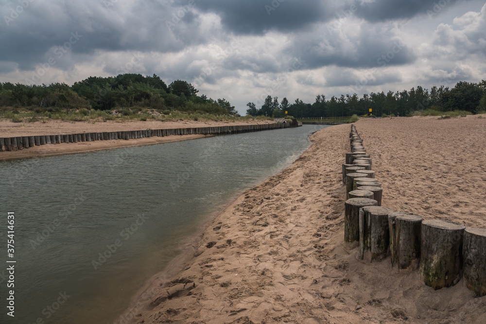 Jamienski Nurt water channel connecting the Baltic Sea with Lake Jamno near Mielno, Zachodniopomorskie, Poland
