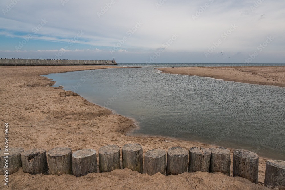 Jamienski Nurt water channel connecting the Baltic Sea with Lake Jamno near Mielno, Zachodniopomorskie, Poland