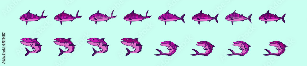 set of trout fish cartoon icon design template with various models. vector illustration