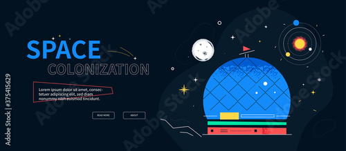 Space colonization - colorful flat design style web banner