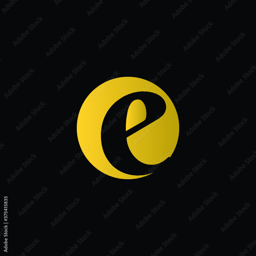 Initial Letter E in black color inside a gold circle