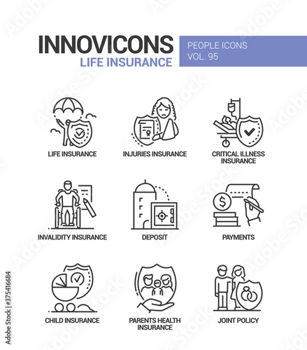 Life insurance - vector line design style icons set