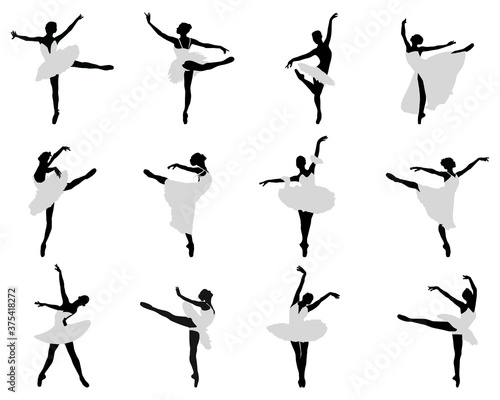 Print op canvas Silhouettes of ballerinas on a white background