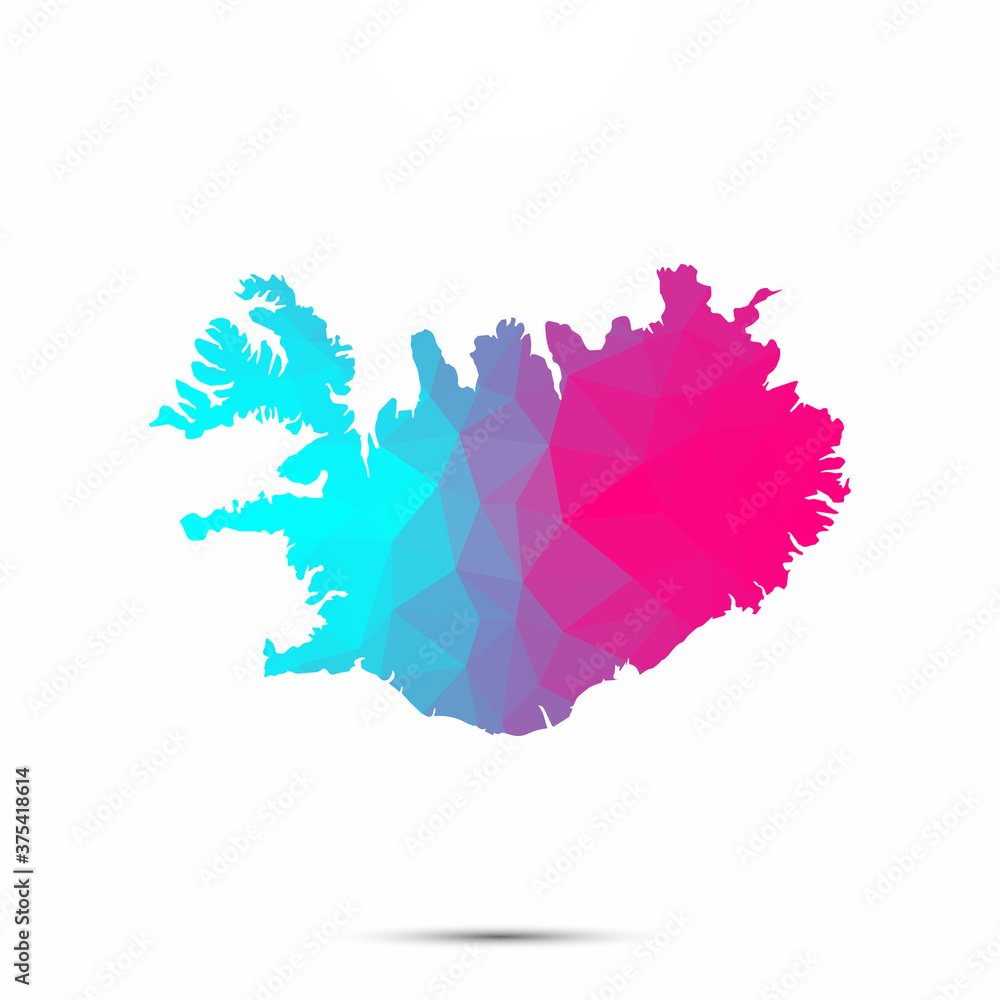 Iceland map triangle low poly geometric polygonal abstract style. Cyan pink gradient abstract tessellation modern design background low poly. Vector illustration