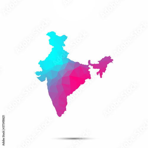 India map triangle low poly geometric polygonal abstract style. Cyan pink gradient abstract tessellation modern design background low poly. Vector illustration