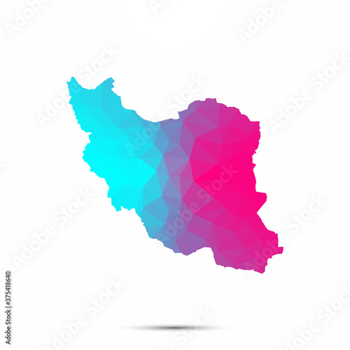 Iran map triangle low poly geometric polygonal abstract style. Cyan pink gradient abstract tessellation modern design background low poly. Vector illustration