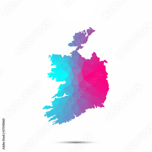 Ireland map triangle low poly geometric polygonal abstract style. Cyan pink gradient abstract tessellation modern design background low poly. Vector illustration