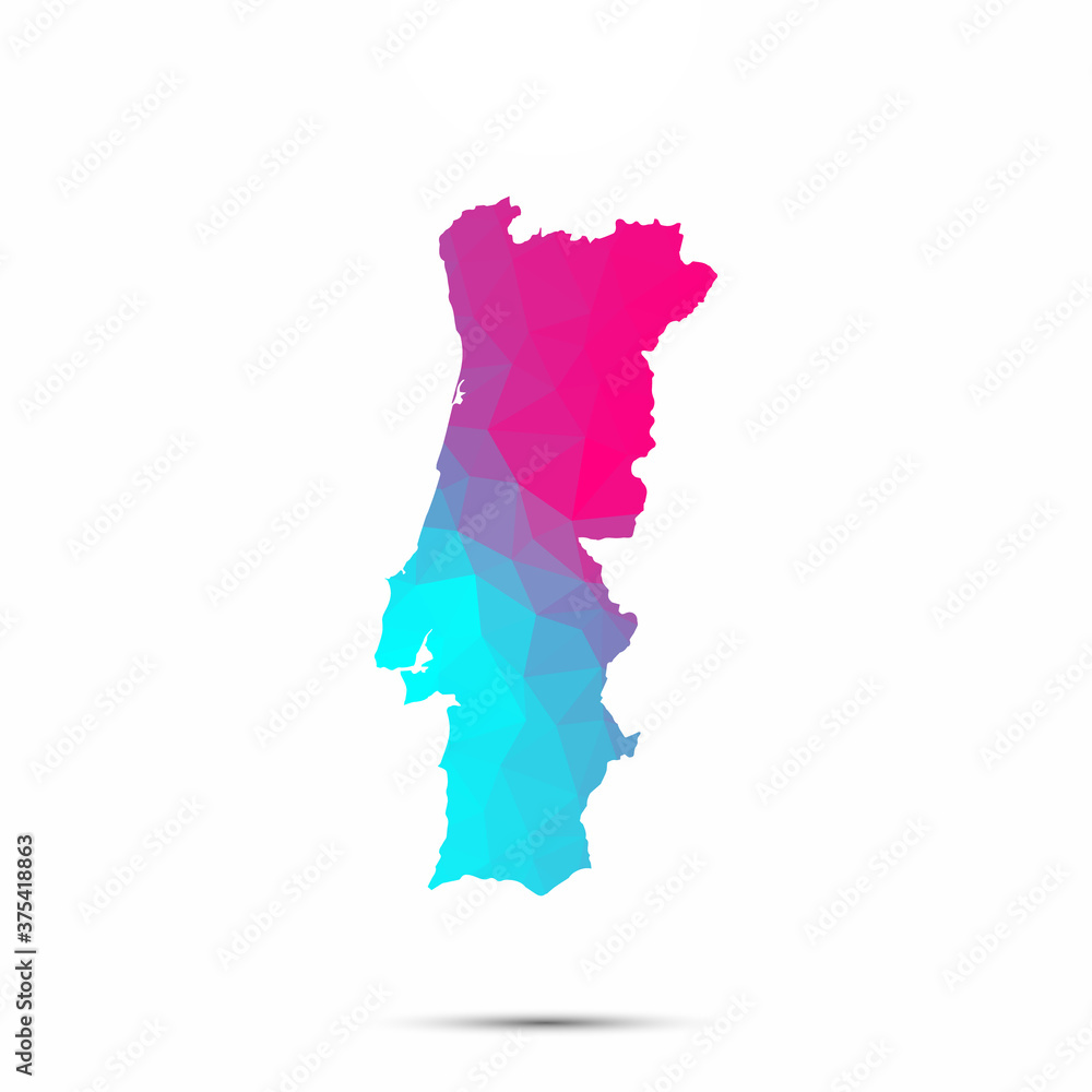 Portugal map triangle low poly geometric polygonal abstract style. Cyan pink gradient abstract tessellation modern design background low poly. Vector illustration