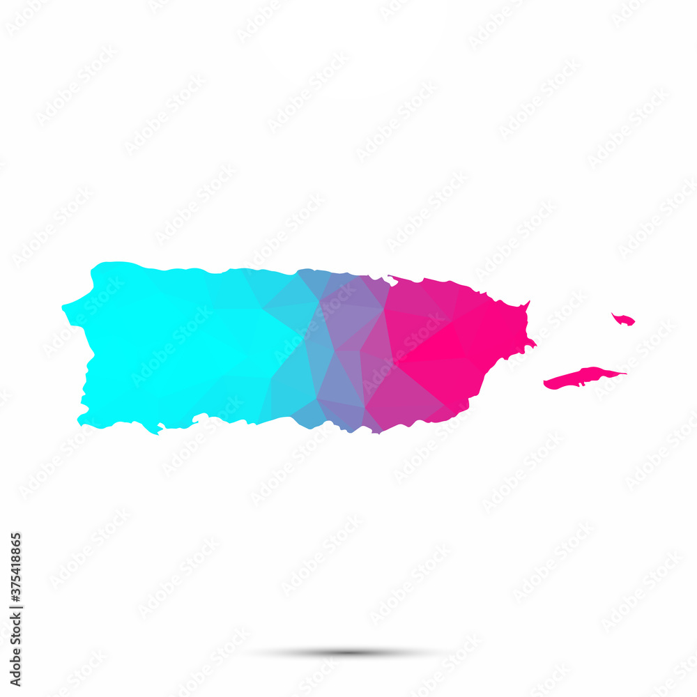 Puerto Rico map triangle low poly geometric polygonal abstract style. Cyan pink gradient abstract tessellation modern design background low poly. Vector illustration Puerto Rico map triangle low poly geometric polygonal abstract style. Cyan pink gradient abstract tessellation modern design background low poly. Vector illustration