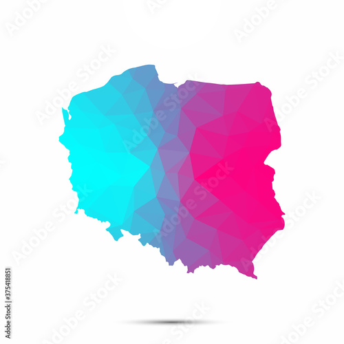 Poland map triangle low poly geometric polygonal abstract style. Cyan pink gradient abstract tessellation modern design background low poly. Vector illustration