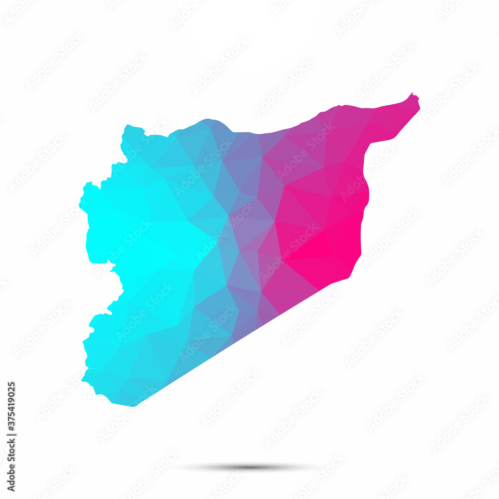 Obraz premium Syria map triangle low poly geometric polygonal abstract style. Cyan pink gradient abstract tessellation modern design background low poly. Vector illustration