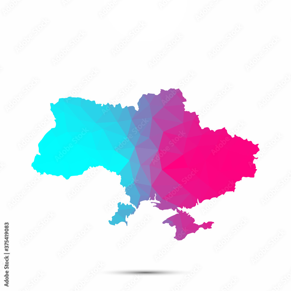 Ukraine map triangle low poly geometric polygonal abstract style. Cyan pink gradient abstract tessellation modern design background low poly. Vector illustration