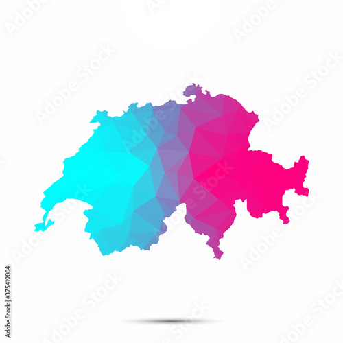 Switzerland map triangle low poly geometric polygonal abstract style. Cyan pink gradient abstract tessellation modern design background low poly. Vector illustration