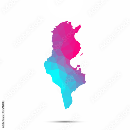 Tunisia map triangle low poly geometric polygonal abstract style. Cyan pink gradient abstract tessellation modern design background low poly. Vector illustration