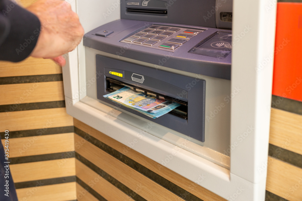 money at ATM, cash machine with euro money at ATM, cash machine with euro