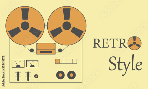 Reel-to-reel tape recorder, retro reel-to-reel tape recorder. Vector, cartoon illustration.
