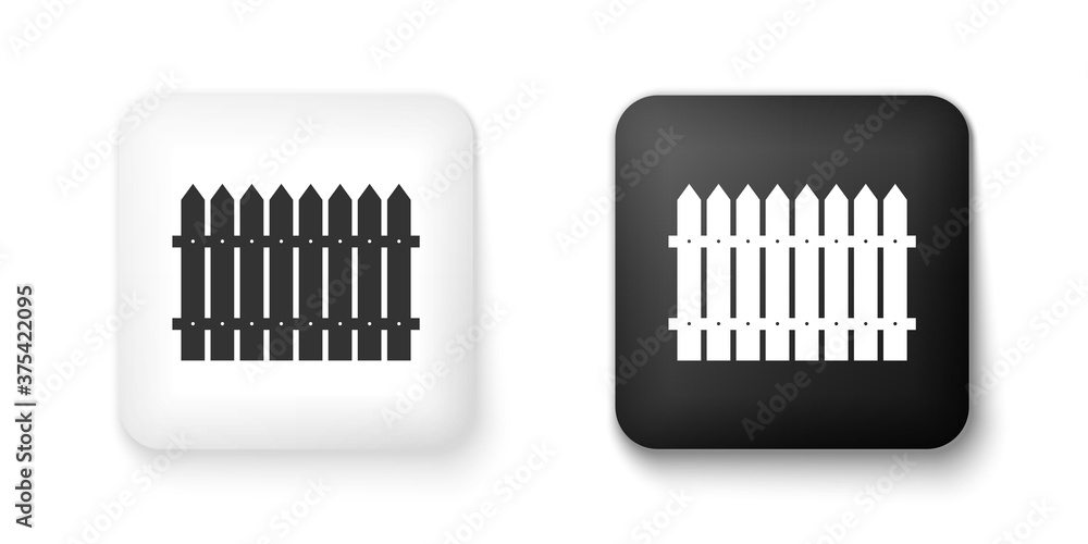 Black and white Fence wooden icon isolated on white background. Garden fence sign. Square button. Vector. Black and white Fence wooden icon isolated on white background. Garden fence sign. Square button. Vector.