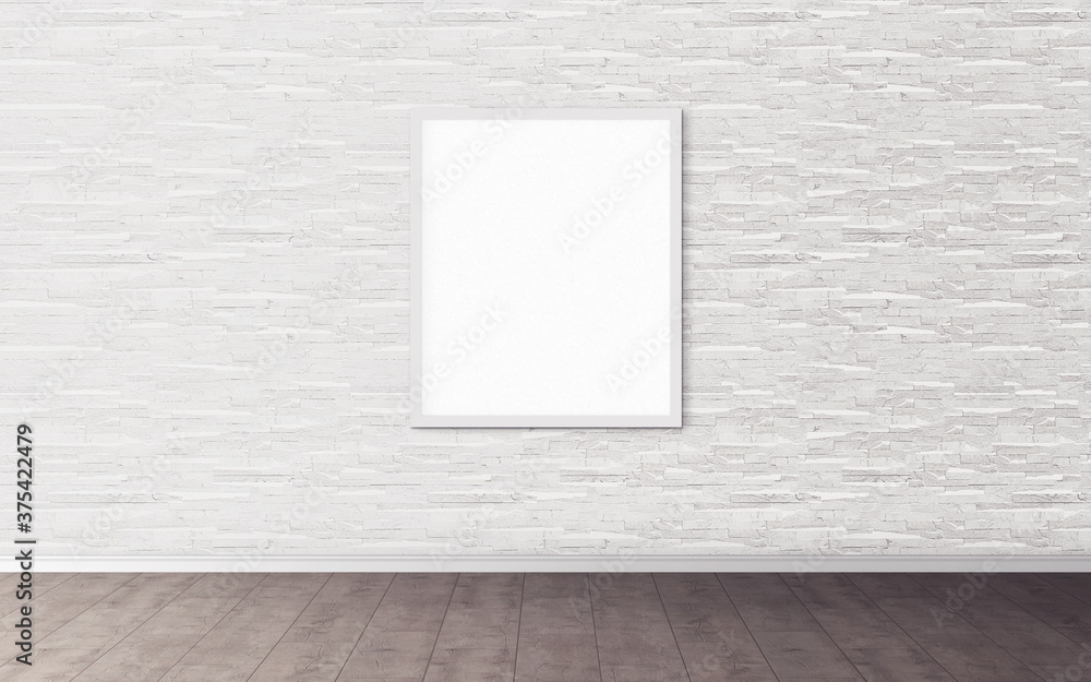 White poster with white frame on wall. Mockup for you design preview. Layout concept. White poster with white frame on wall. Mockup for you design preview. Layout concept.