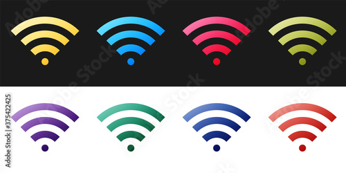 Set Wi-Fi wireless internet network symbol icon isolated on black and white background. Vector.