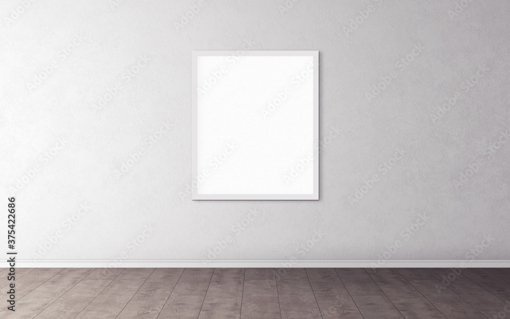 White vertical blank poster with white frame on wall. Empty mock-up for you design preview. Good use for presentation. White vertical blank poster with white frame on wall. Empty mock-up for you design preview. Good use for presentation.