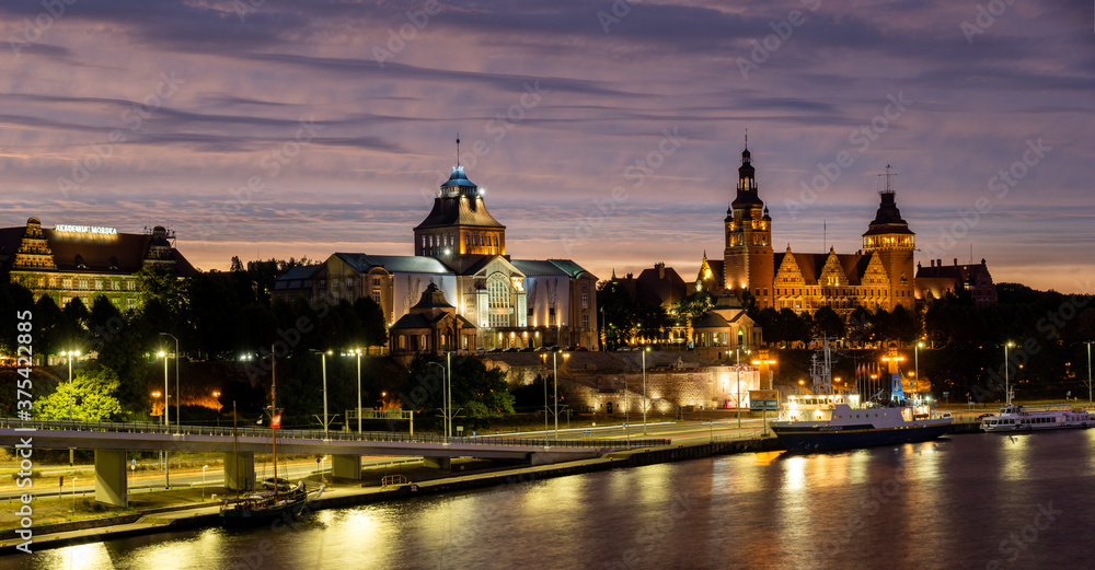 Fototapeta premium Night view on the Szczecin city, Poland