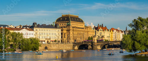 The famous Prague Bridges on a beautiful summer afternoon-panorama