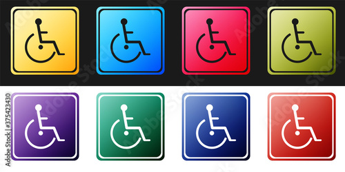 Set Disabled handicap icon isolated on black and white background. Wheelchair handicap sign. Vector.