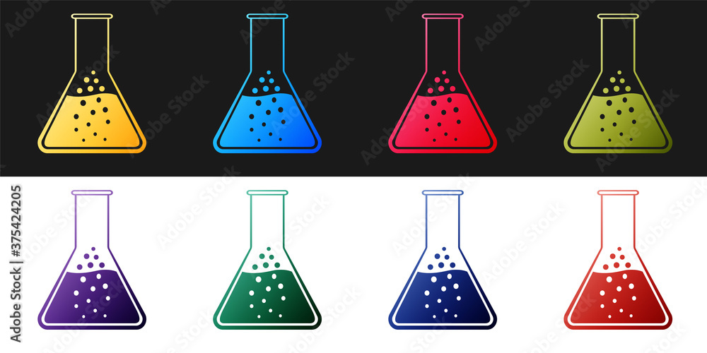 Set Test tube and flask - chemical laboratory test icon isolated on black and white background. Vector. Set Test tube and flask - chemical laboratory test icon isolated on black and white background. Vector.