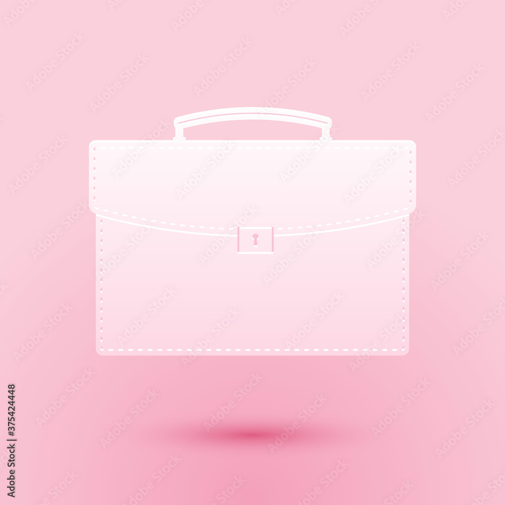 Paper cut Briefcase icon isolated on pink background. Business case sign. Business portfolio. Paper art style. Vector. Paper cut Briefcase icon isolated on pink background. Business case sign. Business portfolio. Paper art style. Vector.