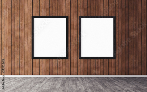 Two white posters with frame on wall. Mock up for you design preview. Good use for advertasing materials. © Gooder