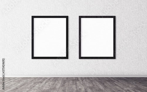 Two white posters with frame on wall. Mock up for you design preview. Good use for advertasing materials. © Gooder